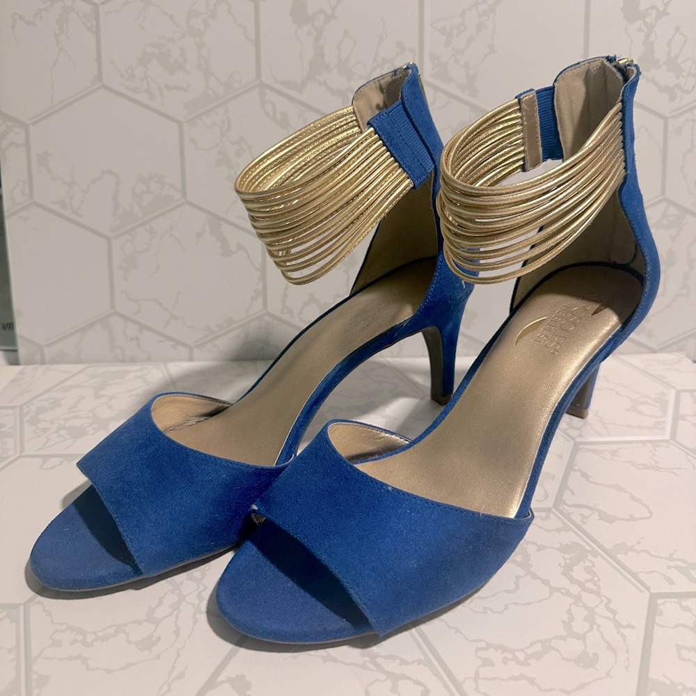 Aerosoles Glamour Girl Blue & Gold Heels Sz 10